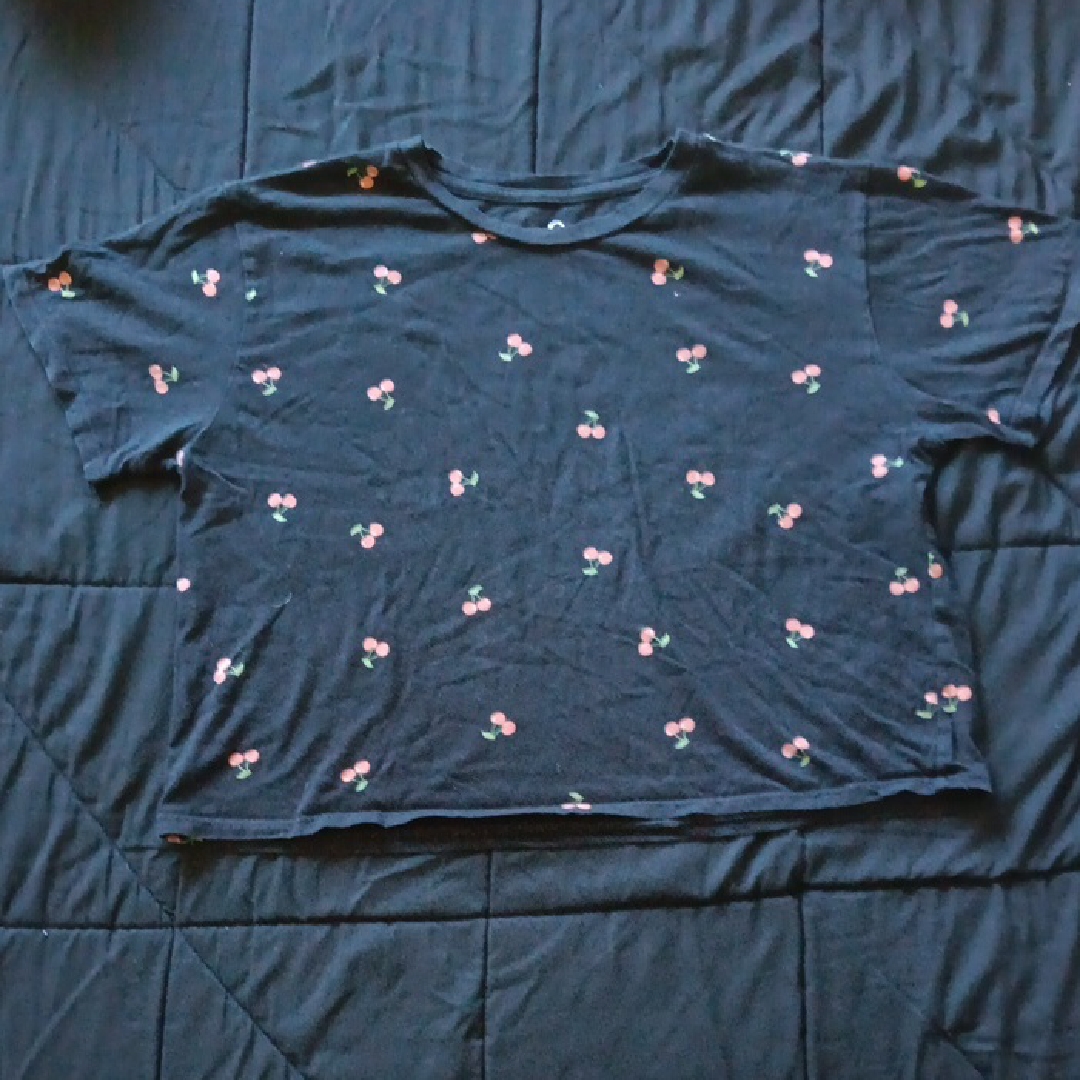 Cherry Print Black Crop Top